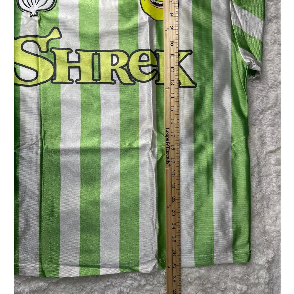 Shrek Soccer Jersey Shirt Mens Large Green White Striped VNeck DreamWorks NEW - Picture 8 of 16